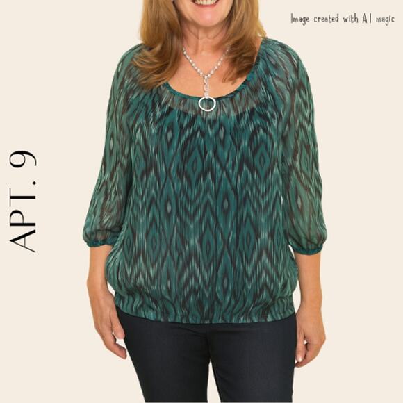 APT. 9  Lurex Stitch Peasant Top With Black Cami, “Adiamo Blue”, S, NWT! - Picture 1 of 9